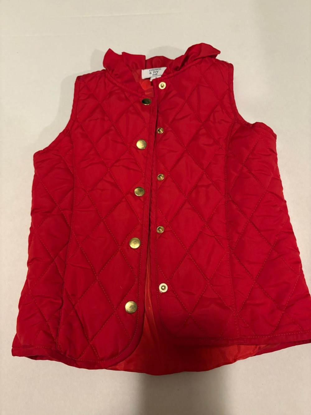 NWOT Crown & Ivy Kids 4T Lightweight Bright Red Quilted Ruffle-Trim Vest